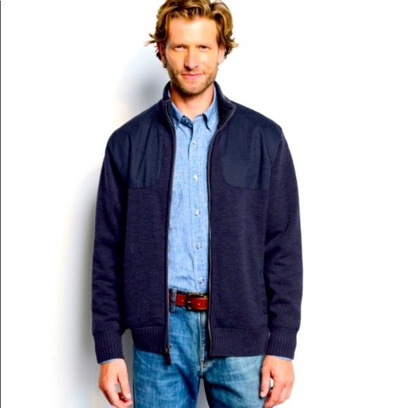 Orvis Other - ORVIS Wool Sweater Foul Weather Shooting  Zip Front Navy Blue Sz Medium